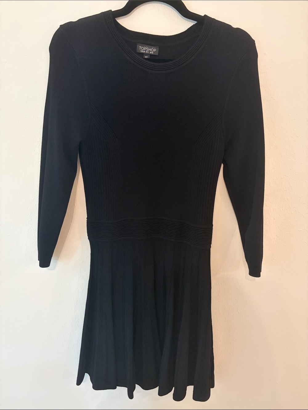 Topshop Black Long-Sleeve Fit & Flare Knit Dress